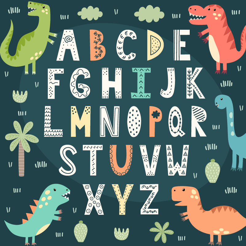 Dinosaurus aakkoset vinyyli matto - Tenstickers