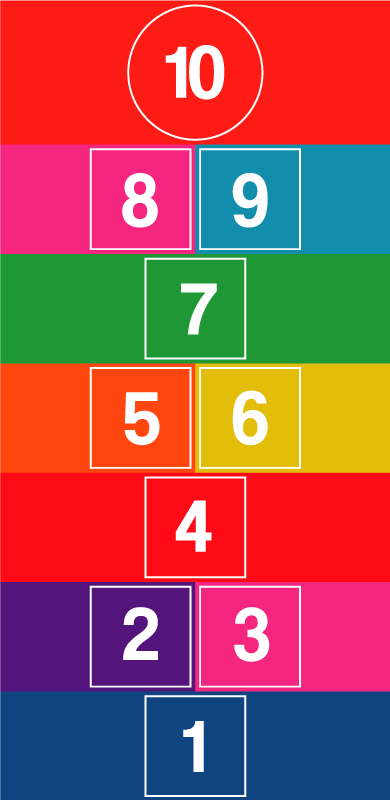 Värikäs hopscotch-vinyylimattopeli - Tenstickers