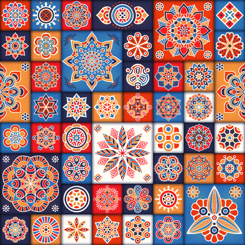 Fantastinen mosaiikkivinyylimatto, jossa eri laatat - Tenstickers