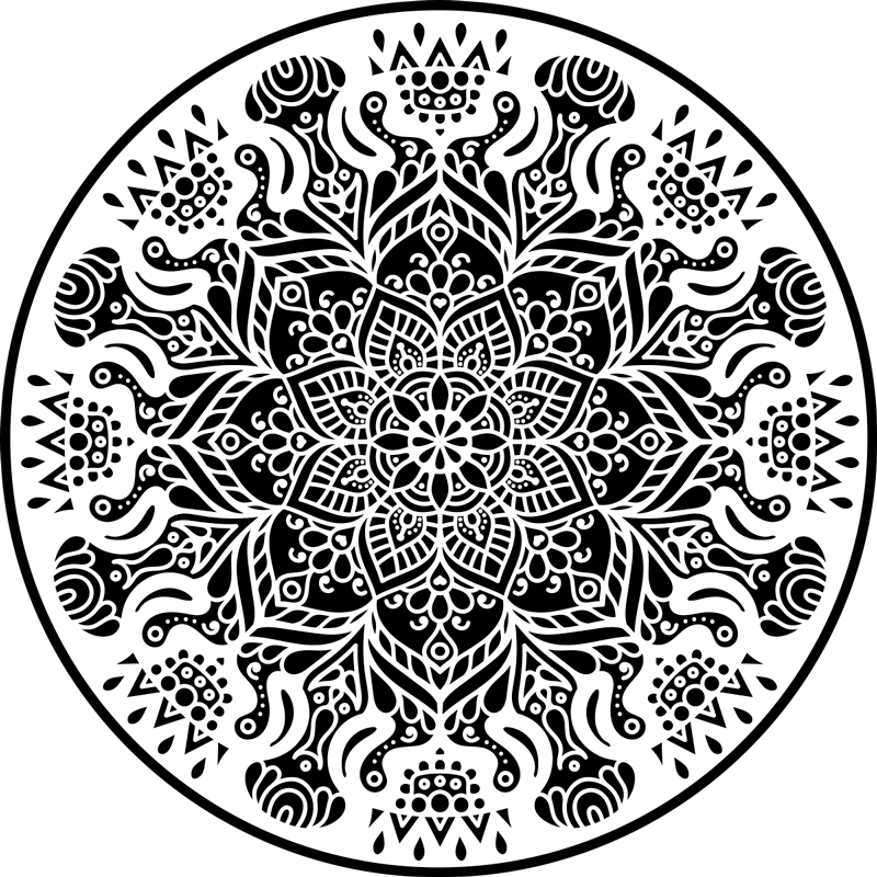 Mustavalkoinen mandala vinyylimatto mandala - Tenstickers