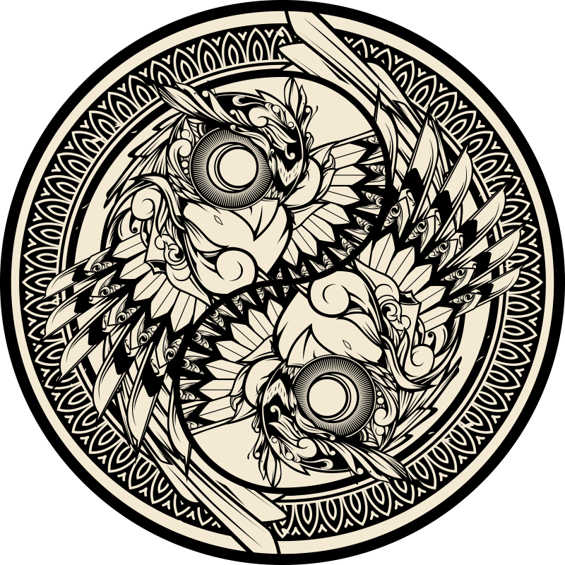 Yin yang pöllö doodle koriste Vinyylimatto makuuhuoneeseen - Tenstickers