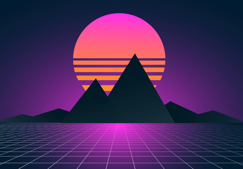 Retro auringonlaskun geometria vintage vinyylimatto - Tenstickers