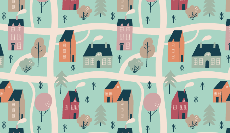 Lapset leikkivät kylässä lastenhuone vinyylimatto - Tenstickers