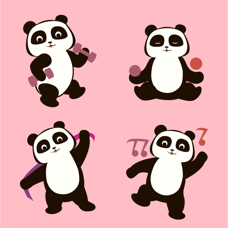 Panda tanssimotiivi lastenhuone vinyylimatto - Tenstickers