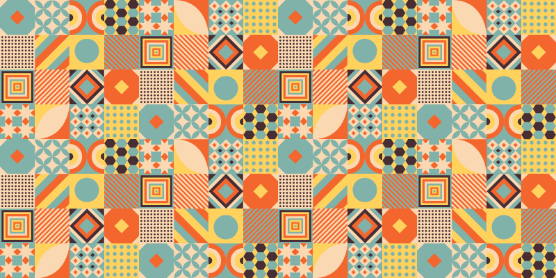 Värilliset geometriset laatat vinyylimatto keittiöön - Tenstickers