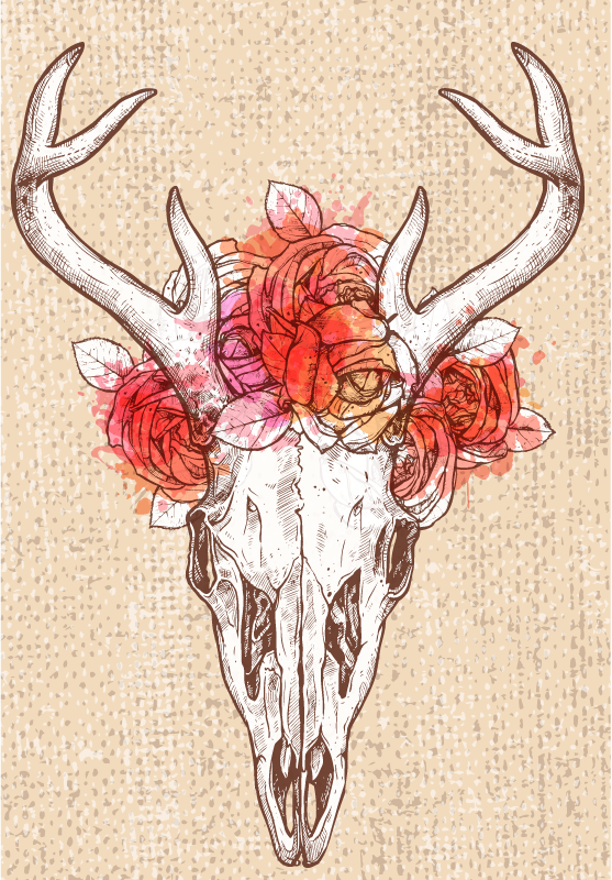 Kukka hirvi kallo eläin vinyylimatto - Tenstickers