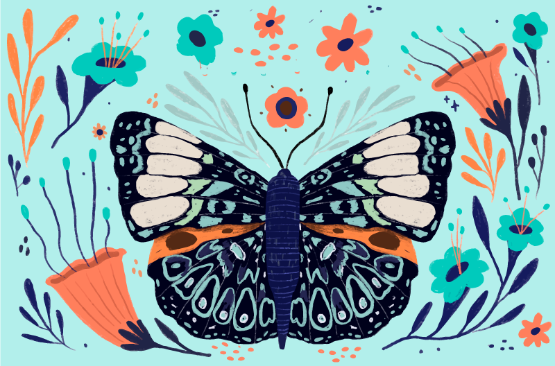 Kukka vinyylimatto värikkäillä perhosyksityiskohdilla - Tenstickers