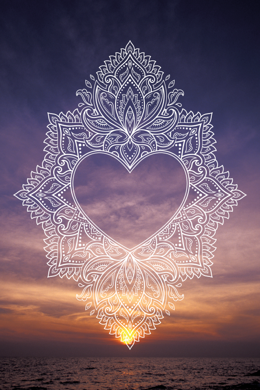 Sydämellinen elegantti muotoilu mandala vinyylimatto - Tenstickers