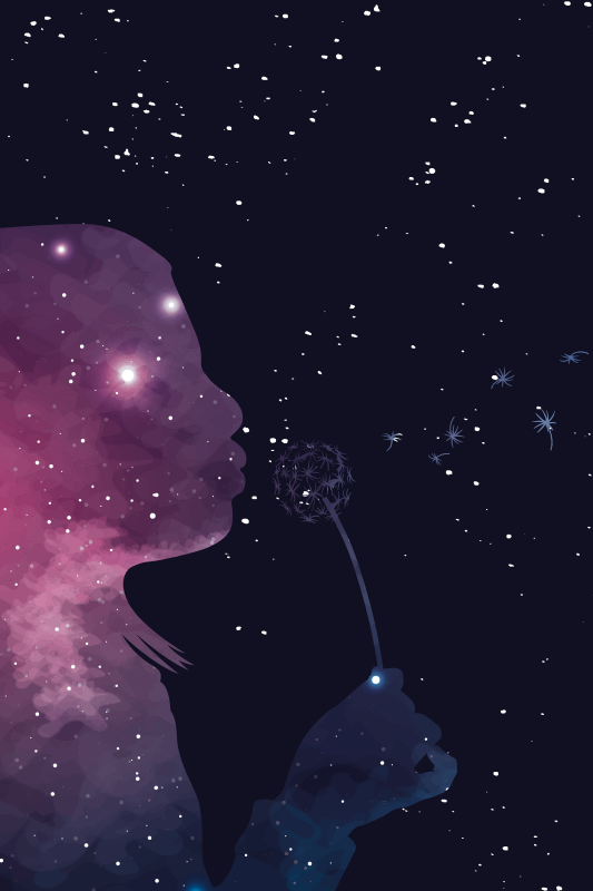 Kosminen tyttö puhaltaa voikukka tähti vinyylimatto - Tenstickers