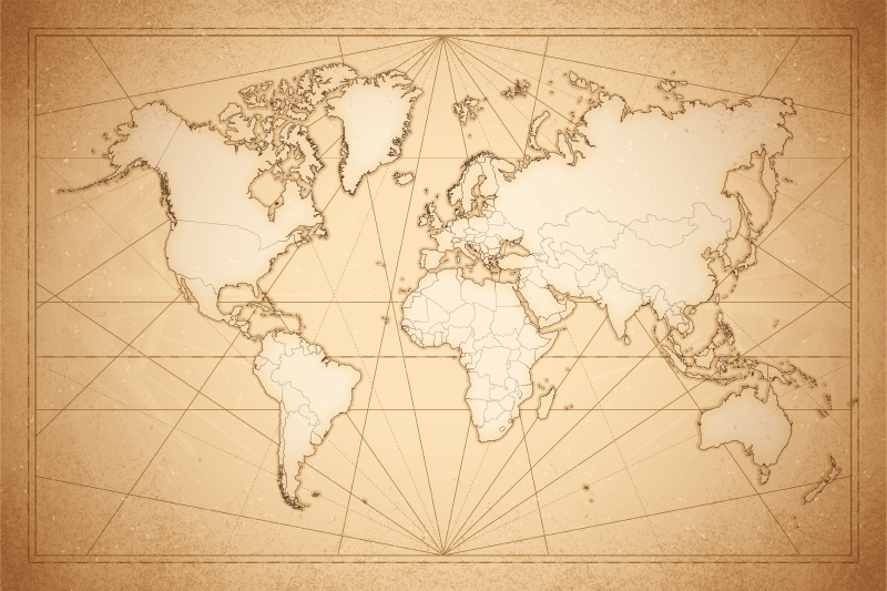 Antiikkisen beige-kuvio maailmakartta vinyylimatto - Tenstickers