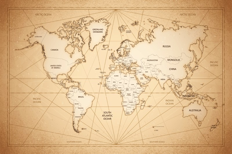 1800-luvun tyyli tekstillä maailmakartta vinyylimatto - Tenstickers