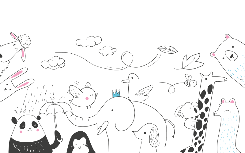 Minimalistiset eläinystävät vauvan huoneen vinyylimatto - Tenstickers