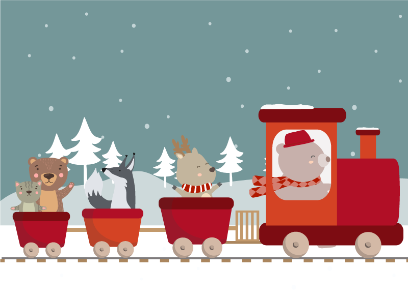 Eläinjunaseikkailu vinyylimatto - Tenstickers