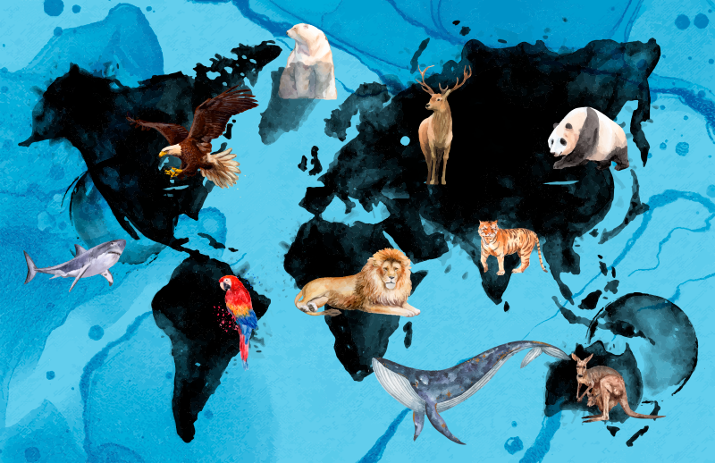 Sininen ja musta villieläin vinyylimatto - Tenstickers