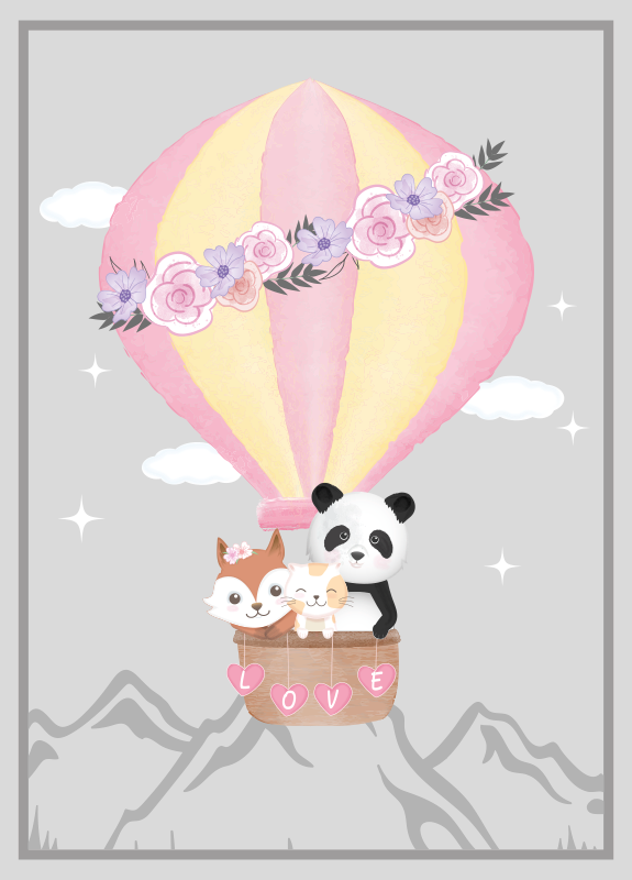 Pohjoismaiset eläimet ilmapallossa Vauvan huoneen vinyylimatto - Tenstickers