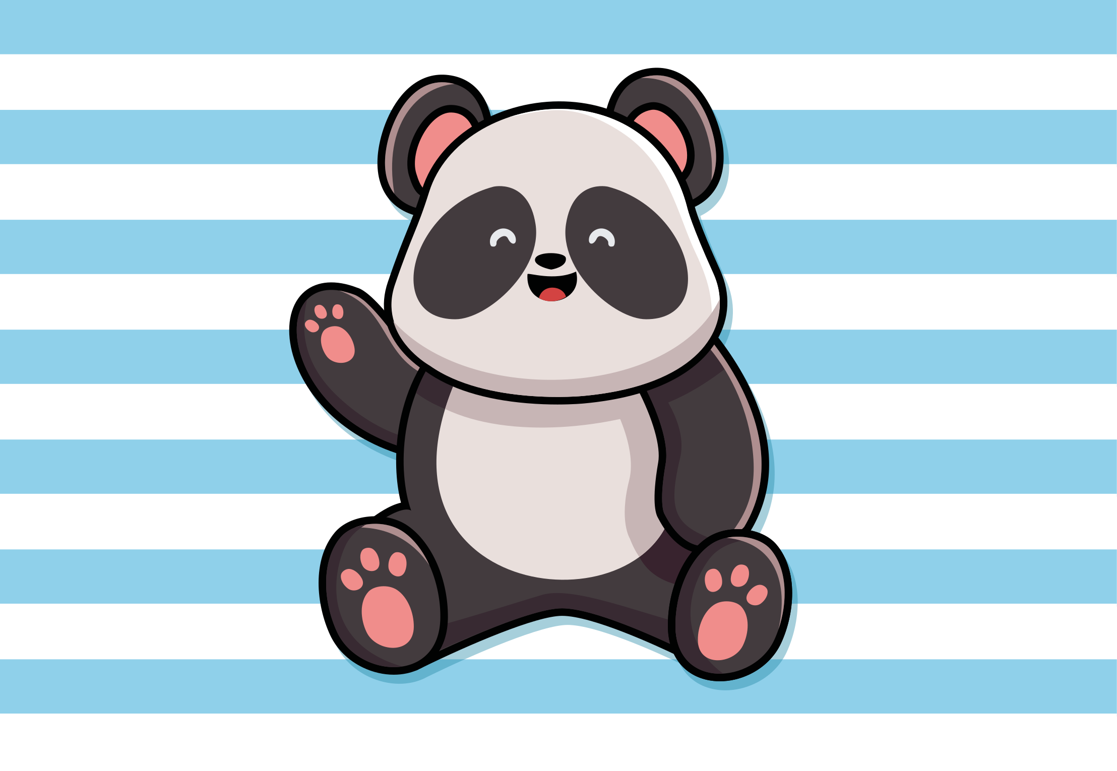 Onnellinen panda raidallisella taustalla eläin vinyylimatto - Tenstickers
