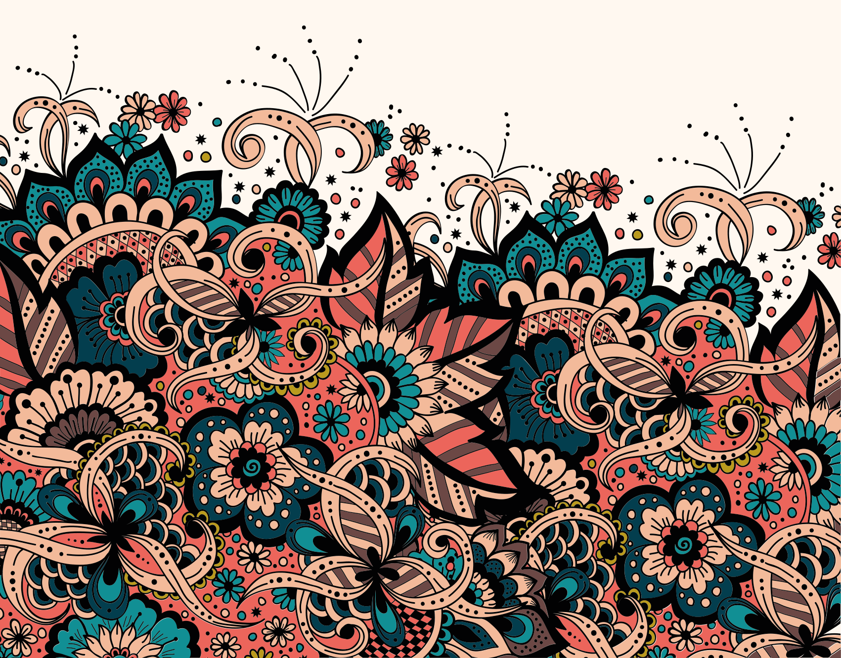 Eloisia kukkaelementtejä mandala vinyylimatto - Tenstickers