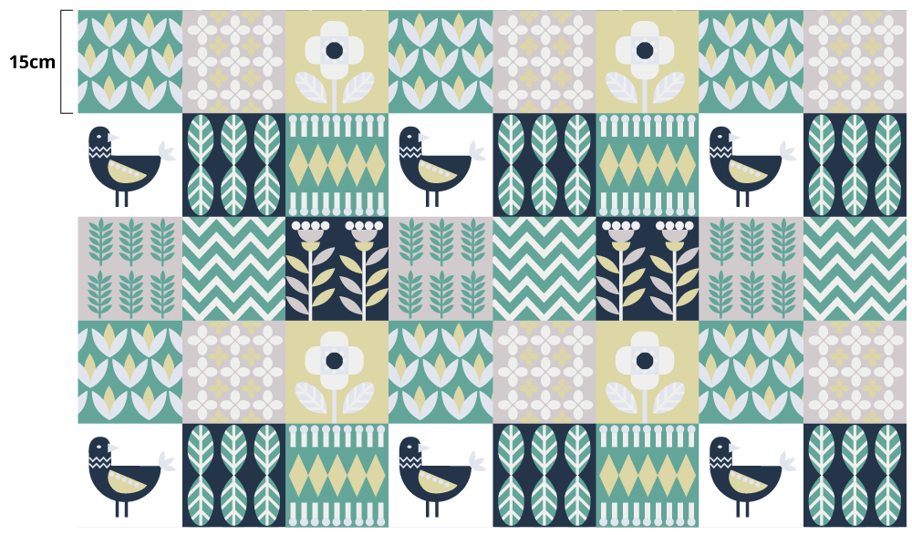 Värikäs lintukuvio kaakeli vinyylimatto - Tenstickers