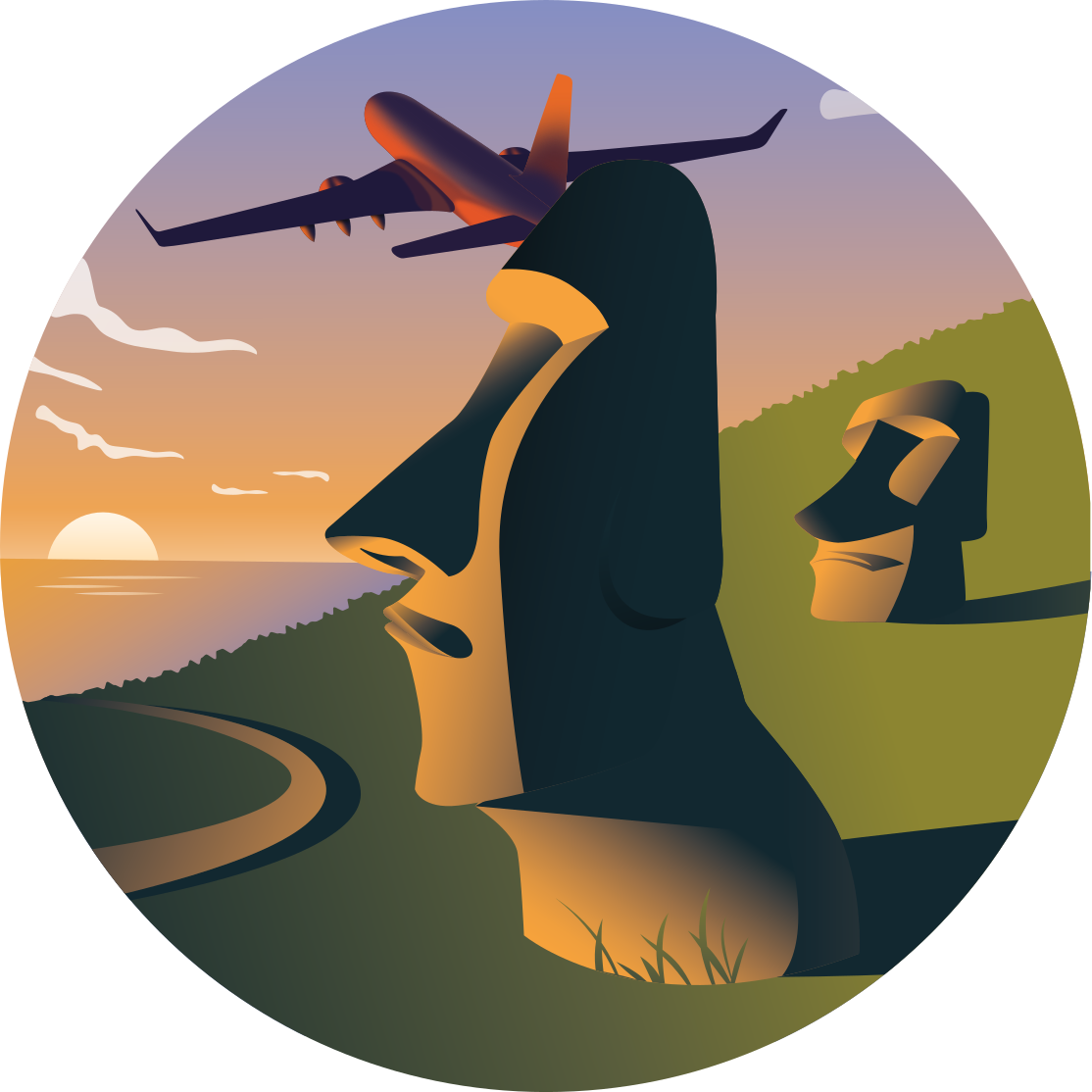 Pääsiäissaaren auringonlasku pyöreä vinyylimatto - Tenstickers