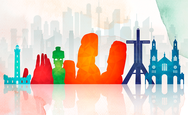 Värikkäitä siluetteja toimiston vinyylimatto - Tenstickers