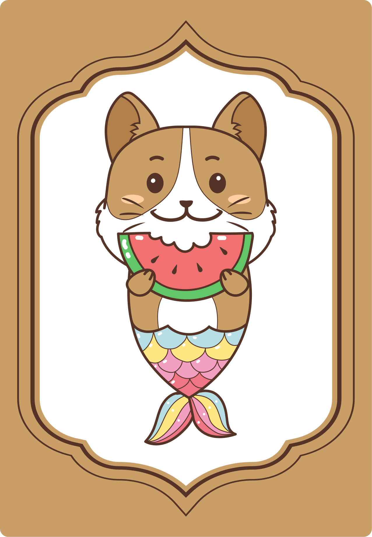 Merenneito kissa syö vesimelonia vinyylimatto keittiöön - Tenstickers