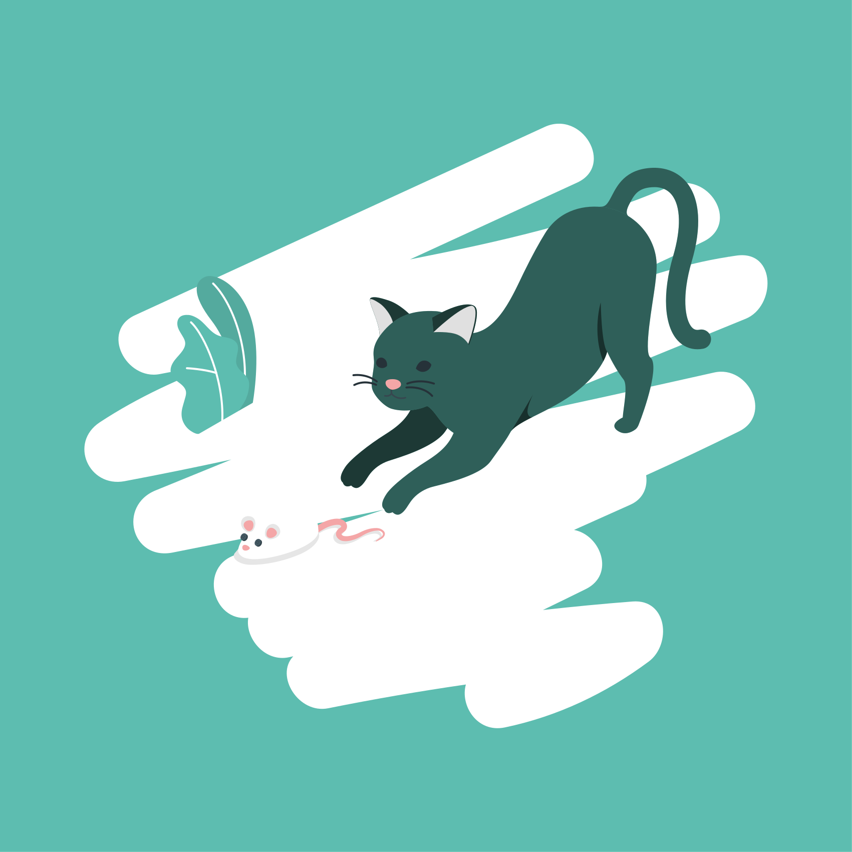 Leikkisä kissan takaa-ajo Vinyylimatto makuuhuoneeseen - Tenstickers