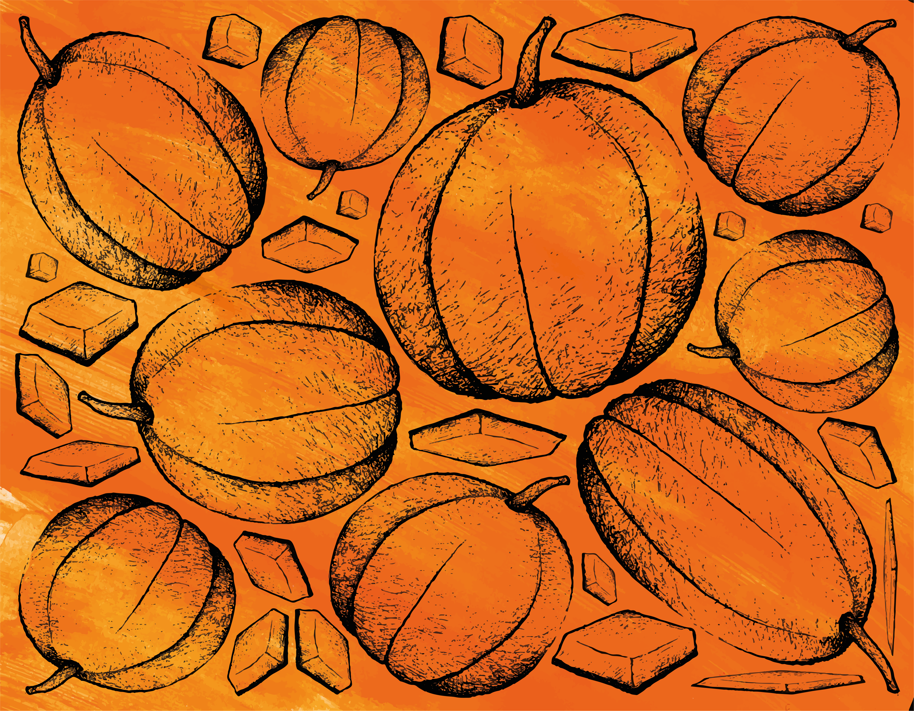 Käsin piirretty kurpitsa hedelmät ruokasali vinyylimatto - Tenstickers