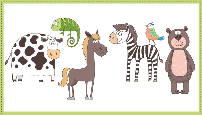 Söpö eläinten piirustus eläin vinyylimatto - Tenstickers