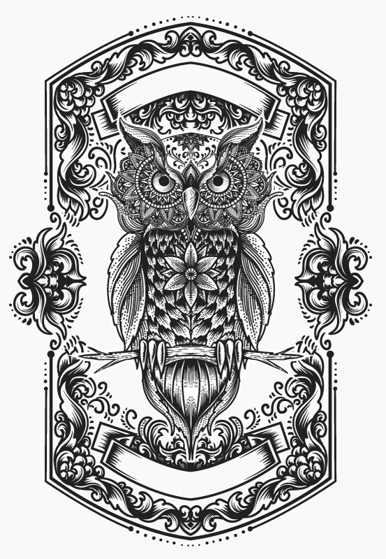 Monimutkainen pöllö-aihe mandala vinyylimatto - Tenstickers