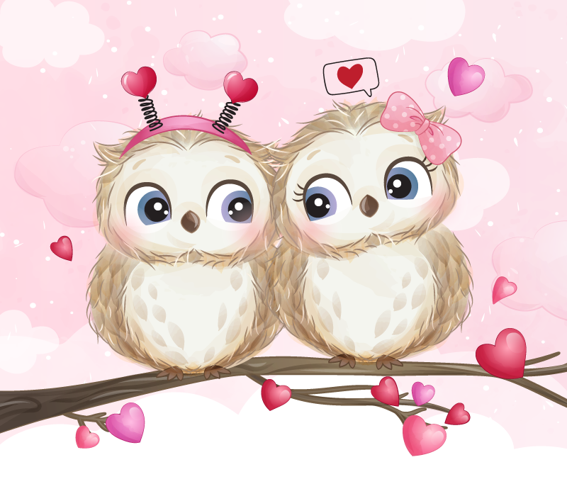 Söpö pöllöpari Vinyylimatto makuuhuoneeseen - Tenstickers