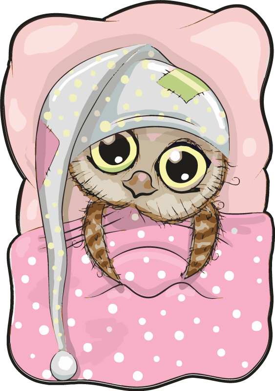 Söpö pöllö vauva sängyssä Vinyylimatto makuuhuoneeseen - Tenstickers