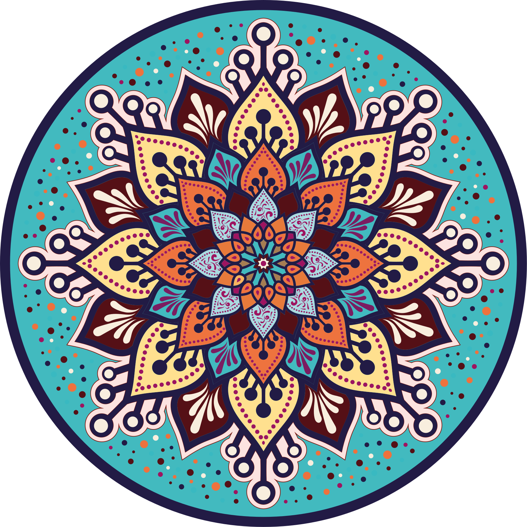 Sininen ja oranssi aurinko vinyylimatto mandala - Tenstickers