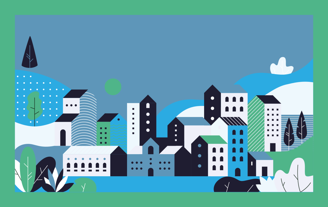 Sininen kaupunkimaisema vinyylimatto - Tenstickers