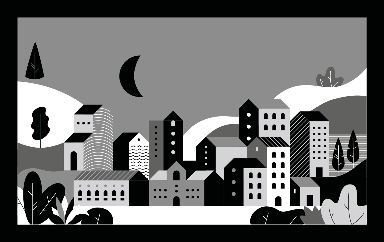 Kaupunkikuva mustavalkoinen moderni vinyylimatto - Tenstickers