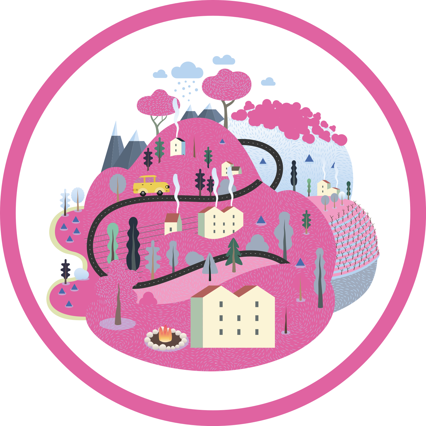 Värikäs kylämaisema tie vinyylimatto - Tenstickers