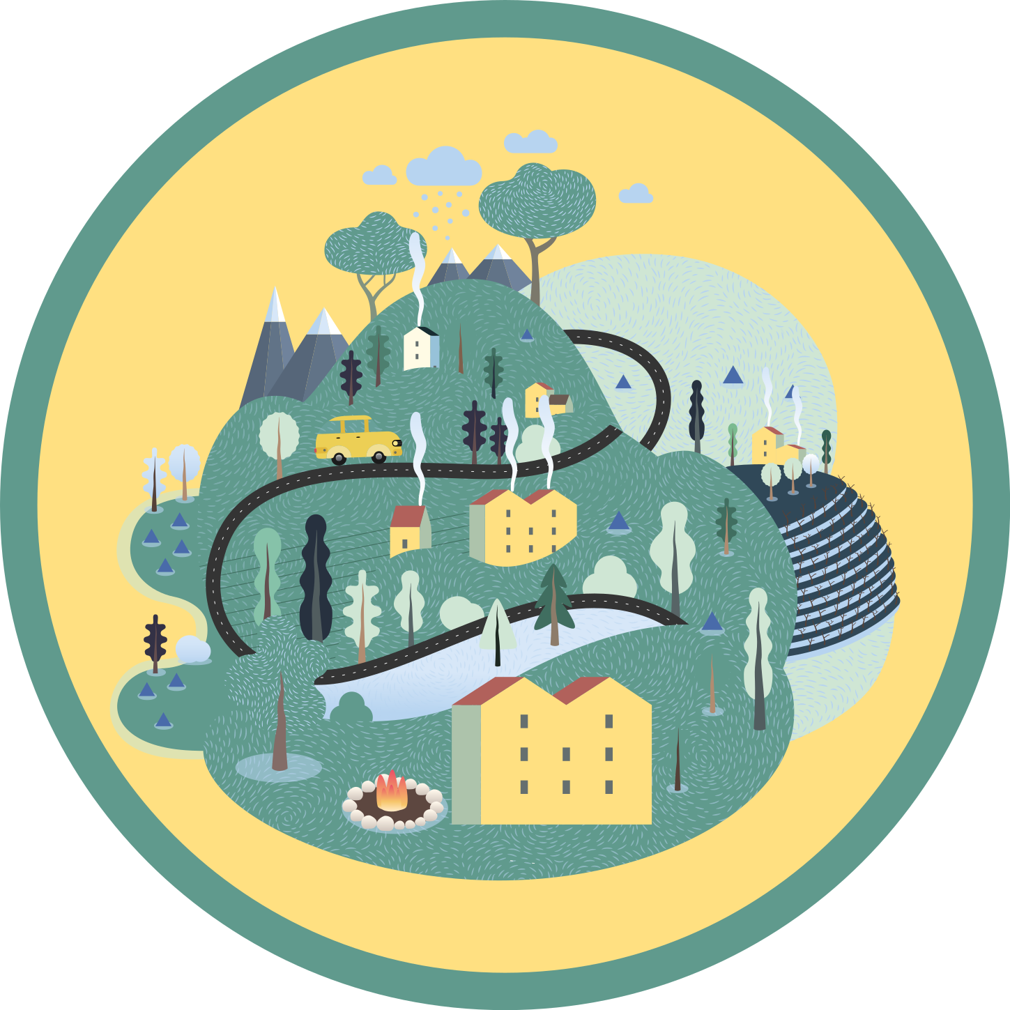 Leikkisä maisemamatka vinyylimatto - Tenstickers