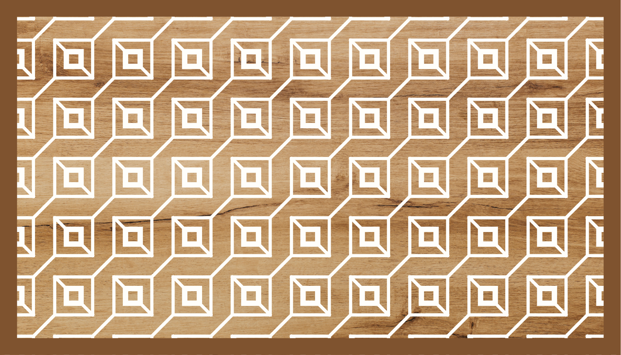 Valkoinen kuutio kuvio puurakenteella keittiön matto - Tenstickers