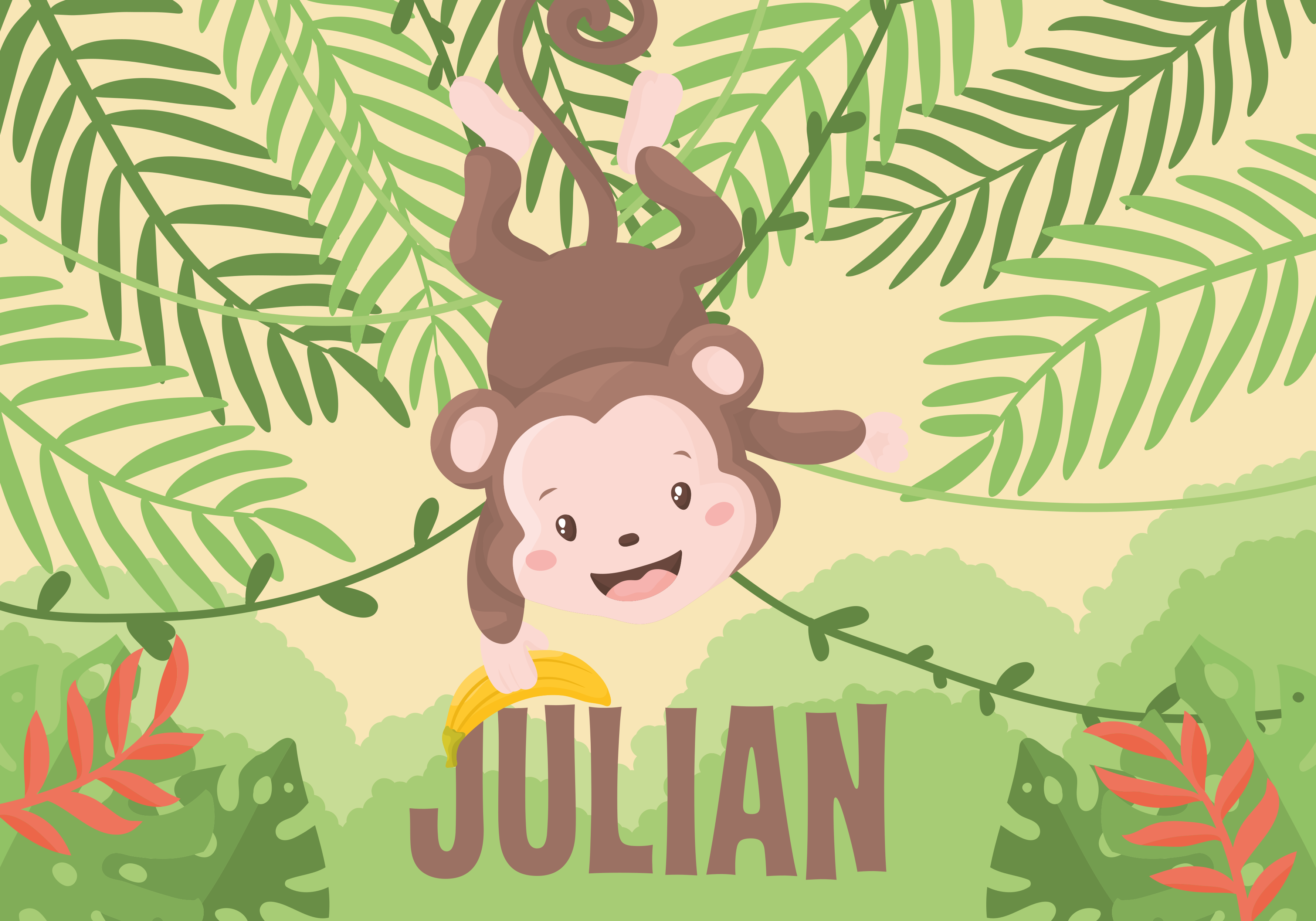 Leikkisä apinateema nimi vinyylimatto - Tenstickers