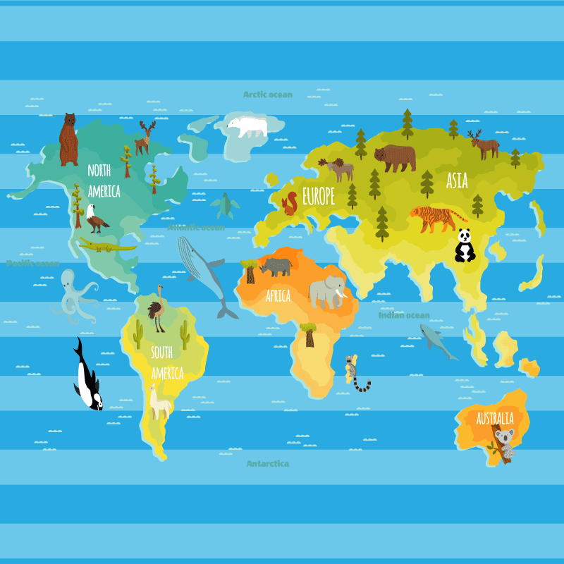 Sininen raidallinen kartta maailmakartta vinyylimatto - Tenstickers