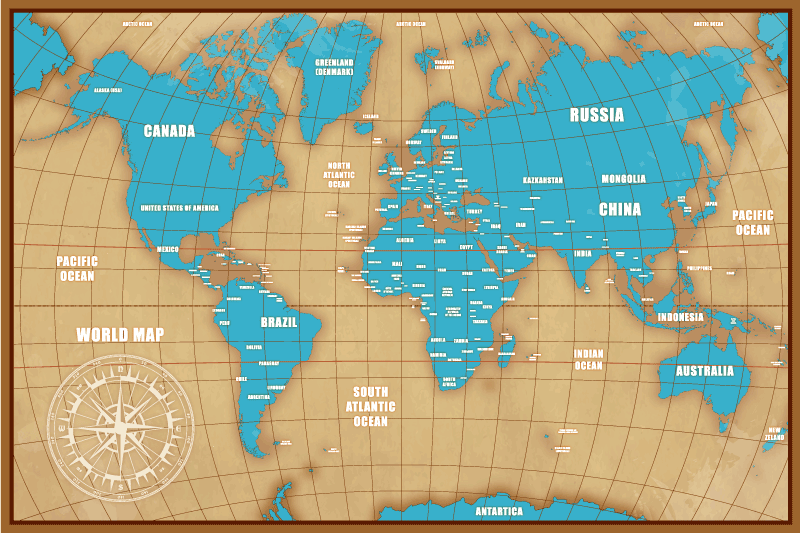 Sininen kuvio mailla maailmakartta vinyylimatto - Tenstickers