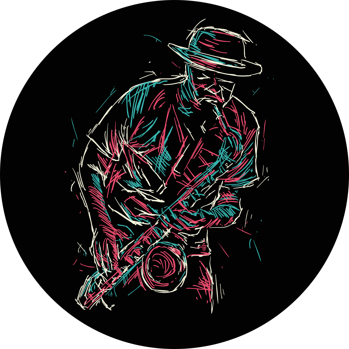 Jazzmuusikon esitys pyöreä vinyylimatto - Tenstickers