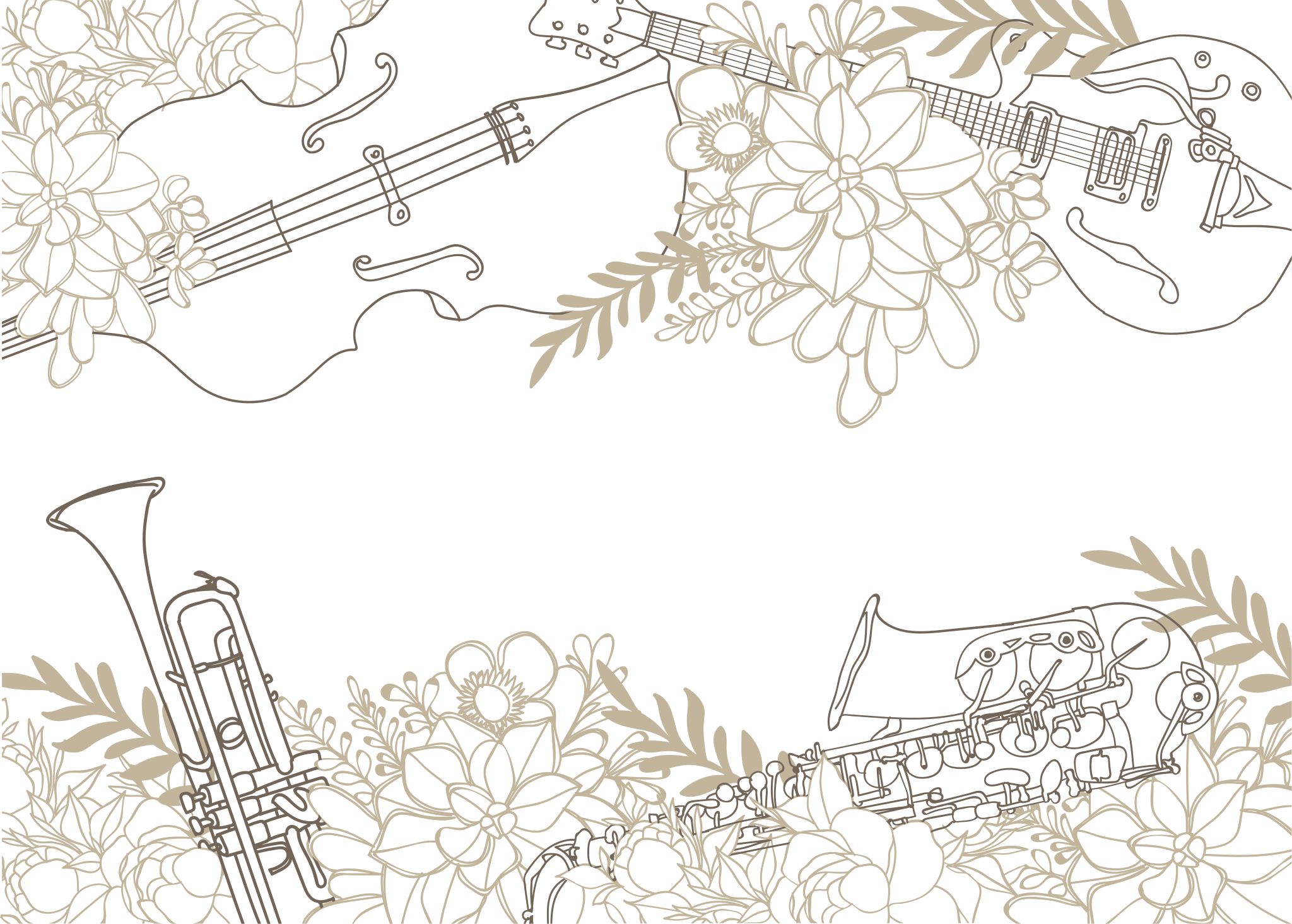 Musiikillinen kukka-asetelma kukat ja kasvit vinyylimatto - Tenstickers