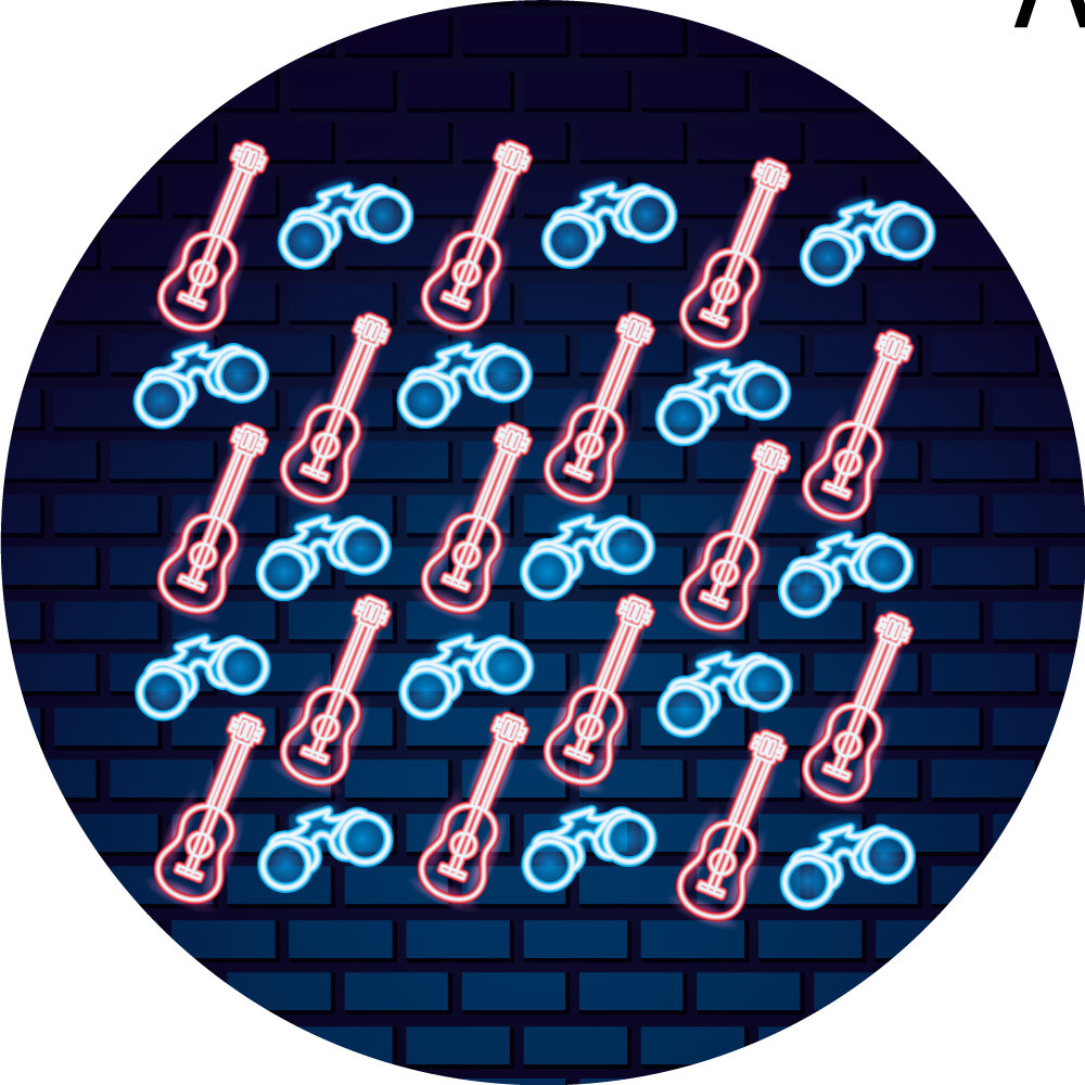 Kitarakuvio neon -tyylillä pyöreä vinyylimatto - Tenstickers