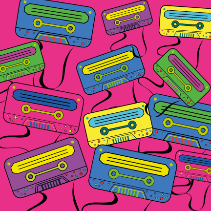 Retro 80 -luvun värikäs boombox neliö vinyylimatto - Tenstickers