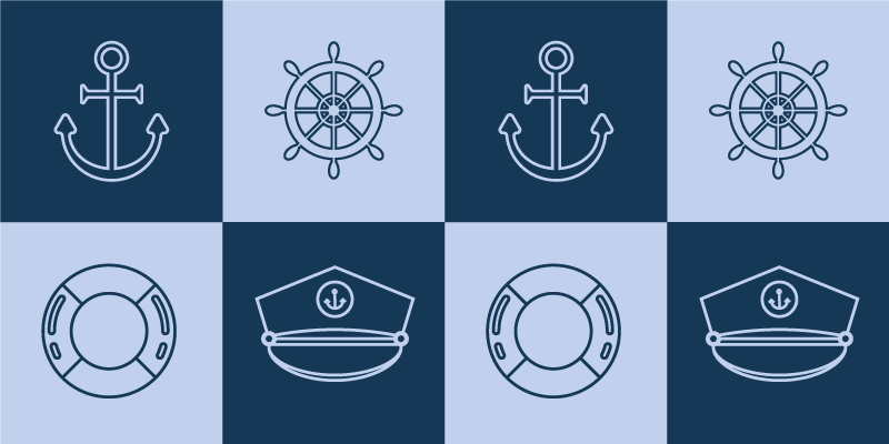 Meriaiheisia kuvakkeita maailmakartta vinyylimatto - Tenstickers