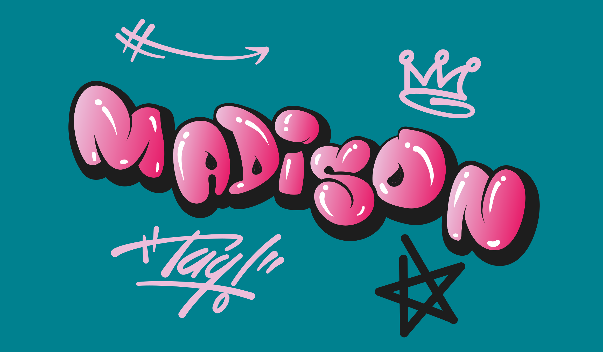 Vaaleanpunainen graffiti nimellä teinin vinyylimatto - Tenstickers