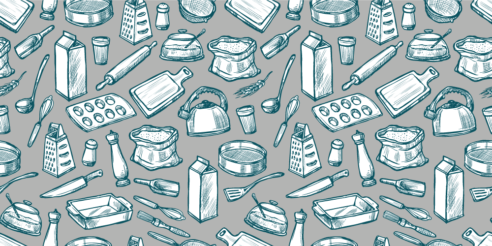 Ruoanlaittovälineiden kuvio keittiön vinyylimatto - Tenstickers