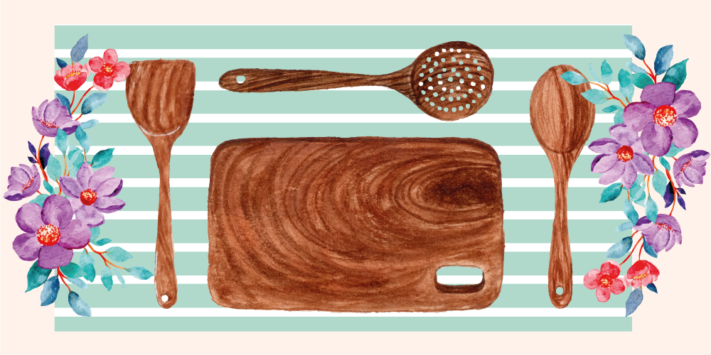 Kukkaiset keittiötarvikkeet keittiön vinyylimatto - Tenstickers