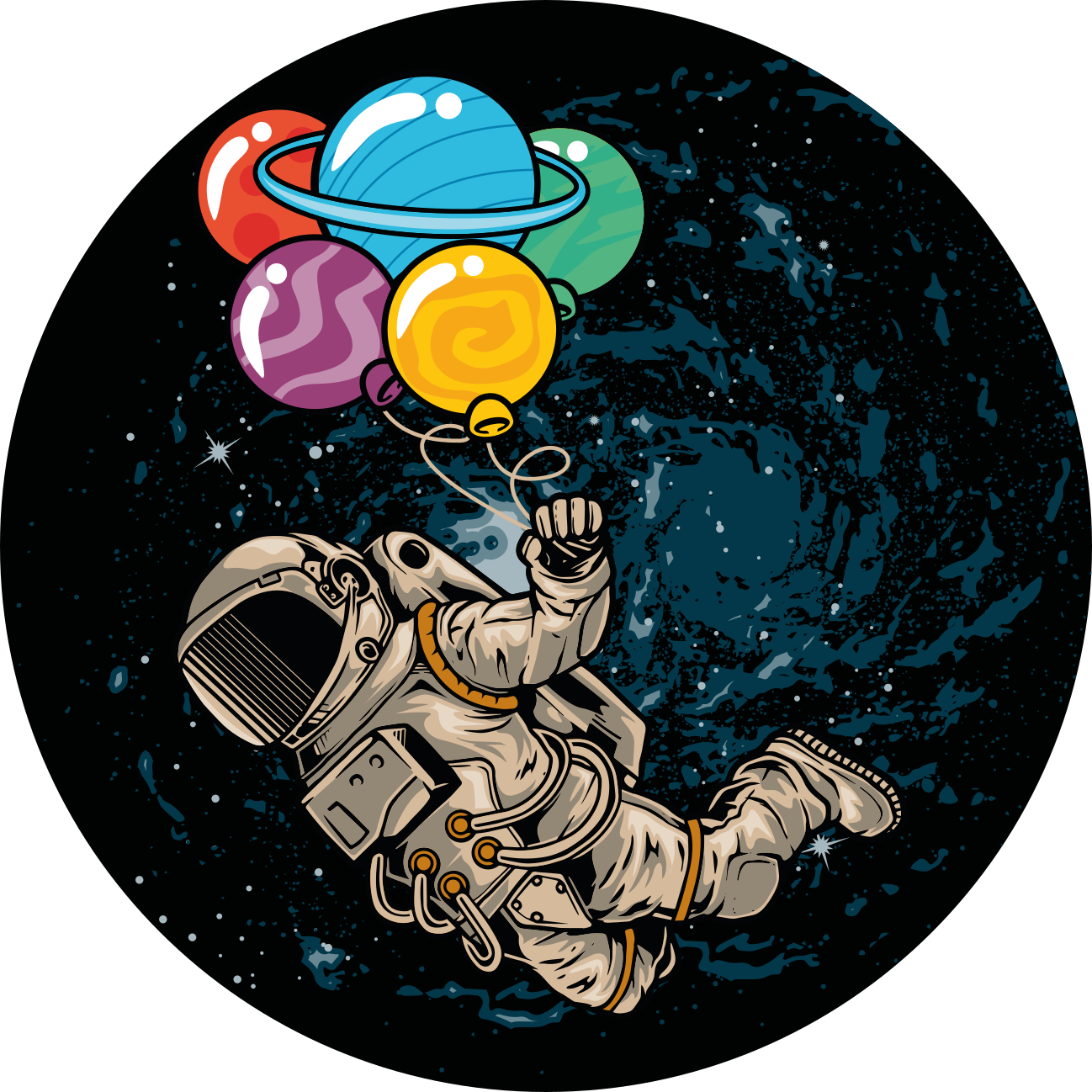 Astronautti ilmapallojen kanssa vinyylimatto - Tenstickers