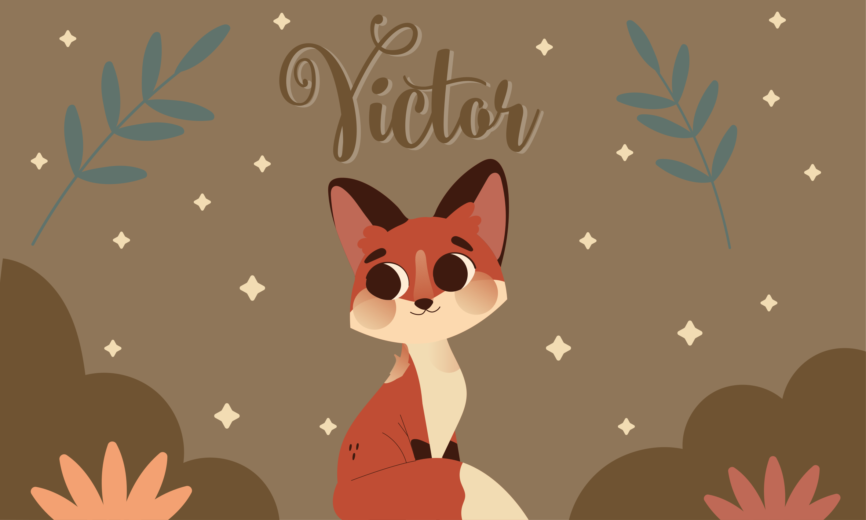 Söpö kettu-muotoilu nimi vinyylimatto - Tenstickers